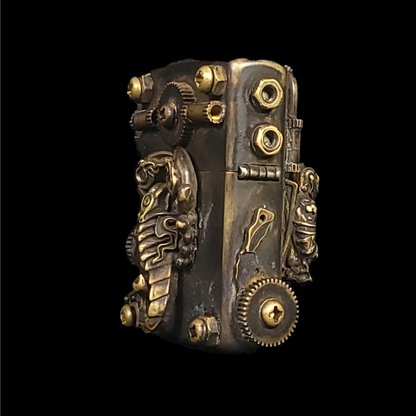 Steampunk-knight-scorpion-lighter-case-brass-gears-industrial-gothic-twotoys